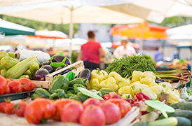 Produce laid out at a farmers market