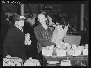 Customers at 1940's farmers market